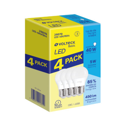 Pack 4 focos LED 5W (40W) G45, 6500K fría, 450 lm, BASIC