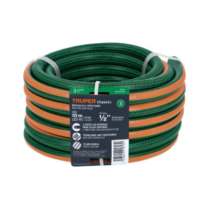 Manguera de jardín 1/2', 3 capas, 10m, sin conexiones TRUPER
