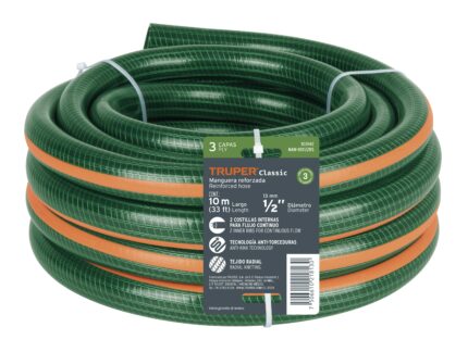 Manguera de jardín 1", 3 capas, 10m, sin conexiones, TRUPER