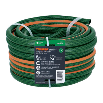 Manguera de jardín 1/2", 3 capas, 15m, sin conexiones TRUPER