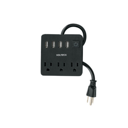 Multicontacto 16 AWG doméstico, 3 entradas 4 ptos USB, negro