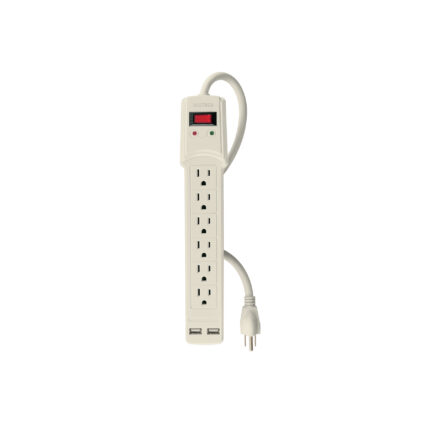 Multicontacto 14 AWG 6 entradas 2 ptos. USB sup. 150J marfil