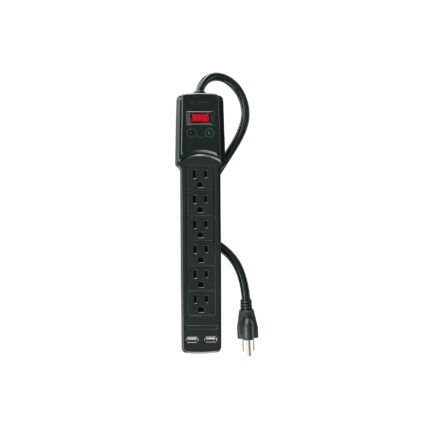 Multicontacto 16 AWG 6 entradas 2 ptos. USB sup. 150J, negro