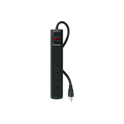 Multicontacto 14 AWG 6 ent., sup. de picos 450 joules, negro