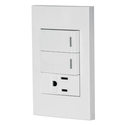 Placa armada 2 interruptores,1 contacto,1mod,Española,blanco