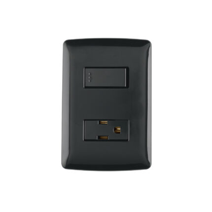 Placa armada contacto e interruptor, negro, línea Italiana