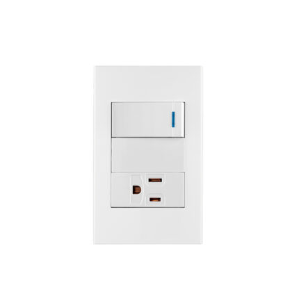 Placa armada 1 interruptor,1 contacto,1mod, Española, blanco