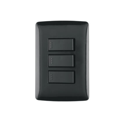 Placa armada 3 interruptores sencillos,negro, línea Italiana