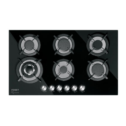 Parrilla gas empotrable 90cm, 6 quem, vidrio negro, Riviera