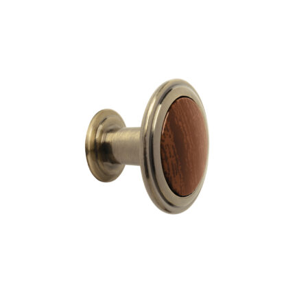 Perilla metálica, latón antiguo, inserto madera, HERMEX