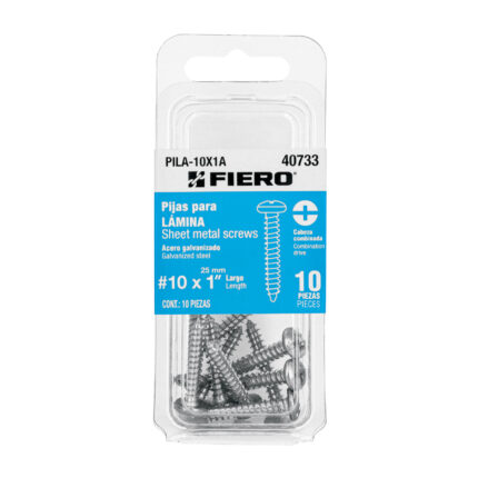 Blíster con 10 pijas para lámina, #10 x 1", Fiero