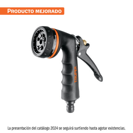 Pistola para riego de 8 funciones metálica con recubrimiento
