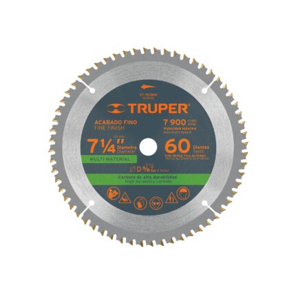 Disco sierra 7-1/4" multimaterial, 60 dientes centro 5/8"