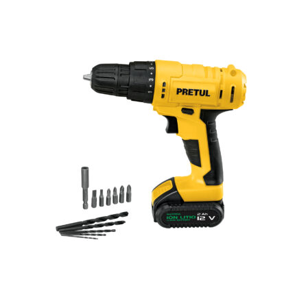 Taladro 3/8", 12V, 1 batería 2Ah, PRETUL