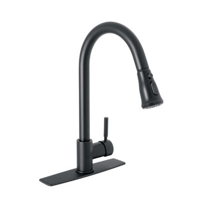 Monomando para fregadero,cuello extraible,negro mate,Tubig