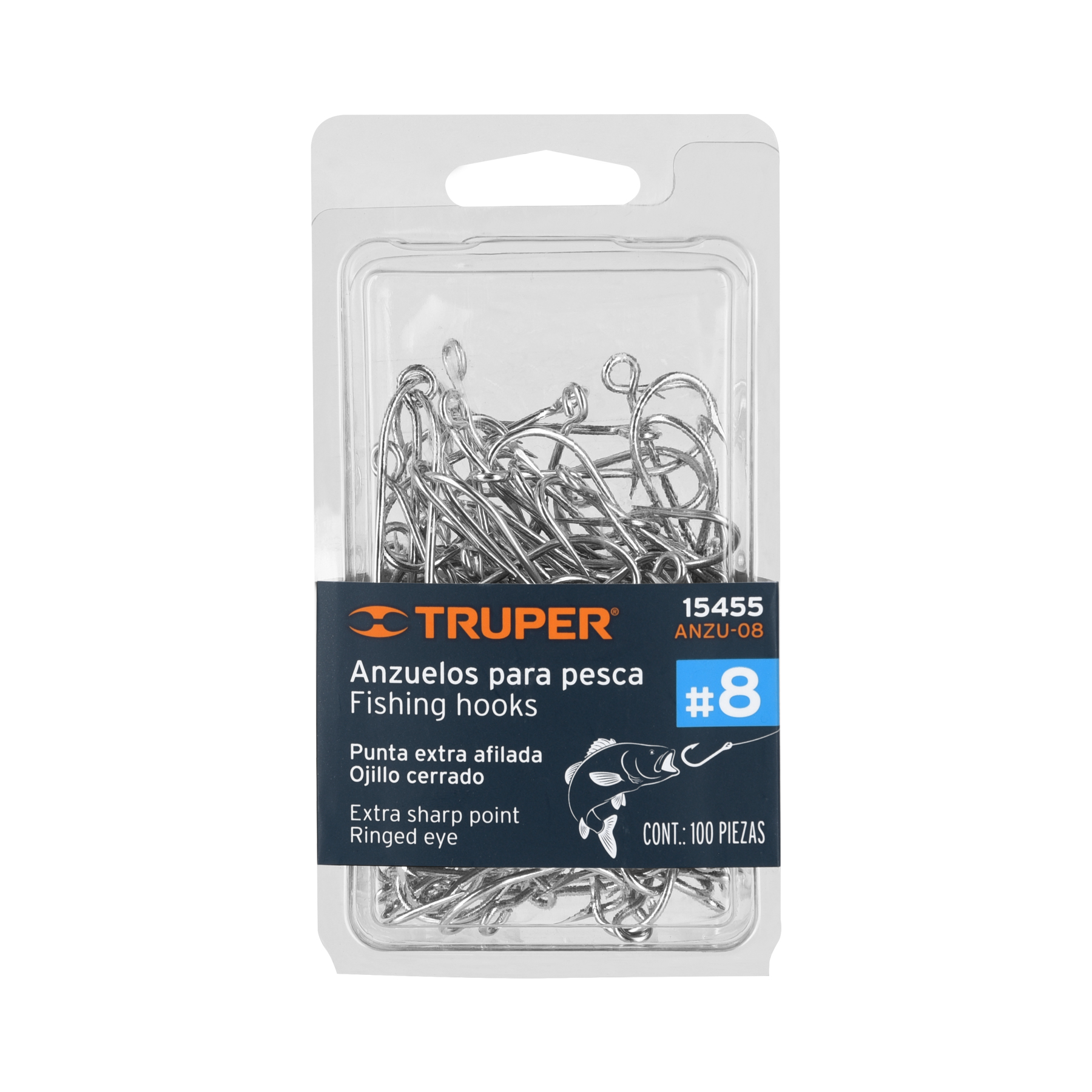 ANZU-08.jpg Blíster con 100 anzuelos para pesca # 8, TRUPER ANZU 08
