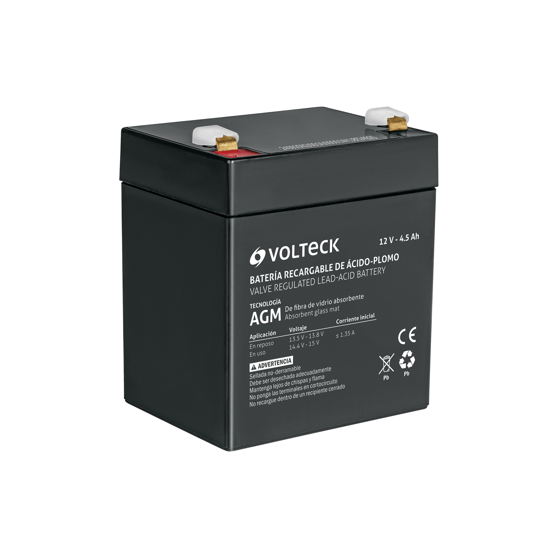 BAT-1245.jpg Batería sellada de plomo-ácido 12 Vcc 4.5 Ah, VOLTECK BAT 1245