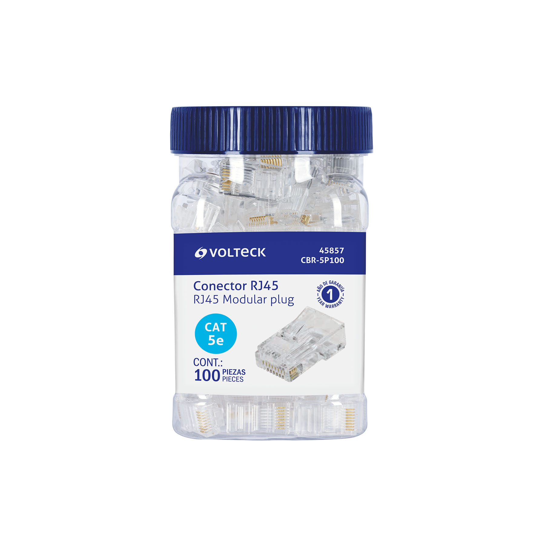 CBR-5P100.jpg Plug RJ45 CAT5E, Bote con 100 piezas, VOLTECK CBR 5P100