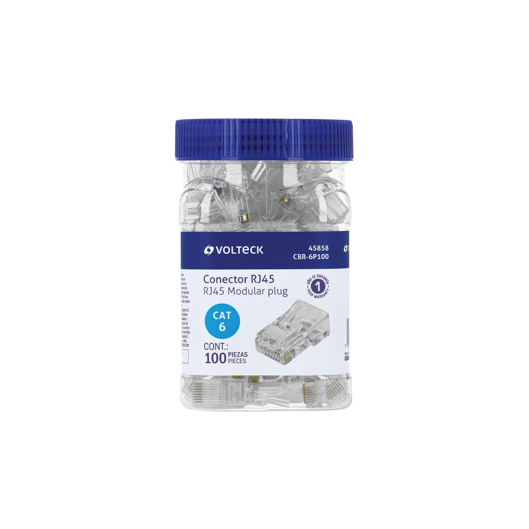 CBR-6P100.jpg Plug RJ45 CAT6, Bote con 100 piezas, VOLTECK CBR 6P100