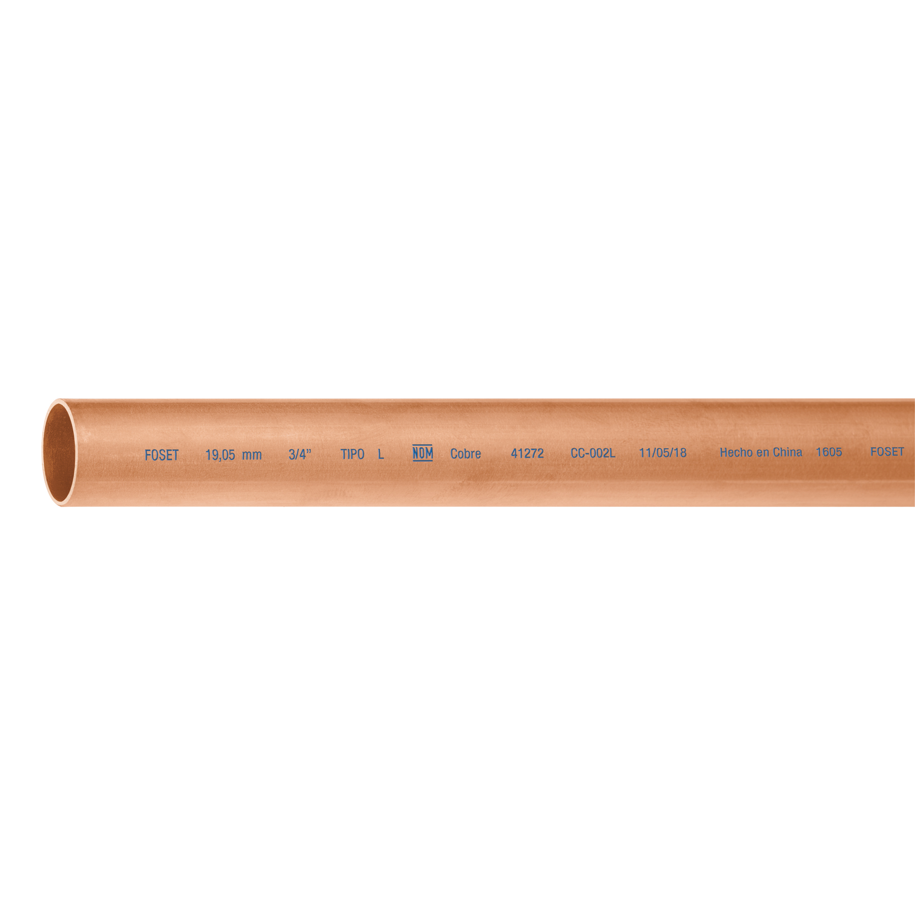 CC-002L.jpg Tubo rígido de cobre 3/4' tipo 'L', 3m, 1.9kg, FOSET CC 002L
