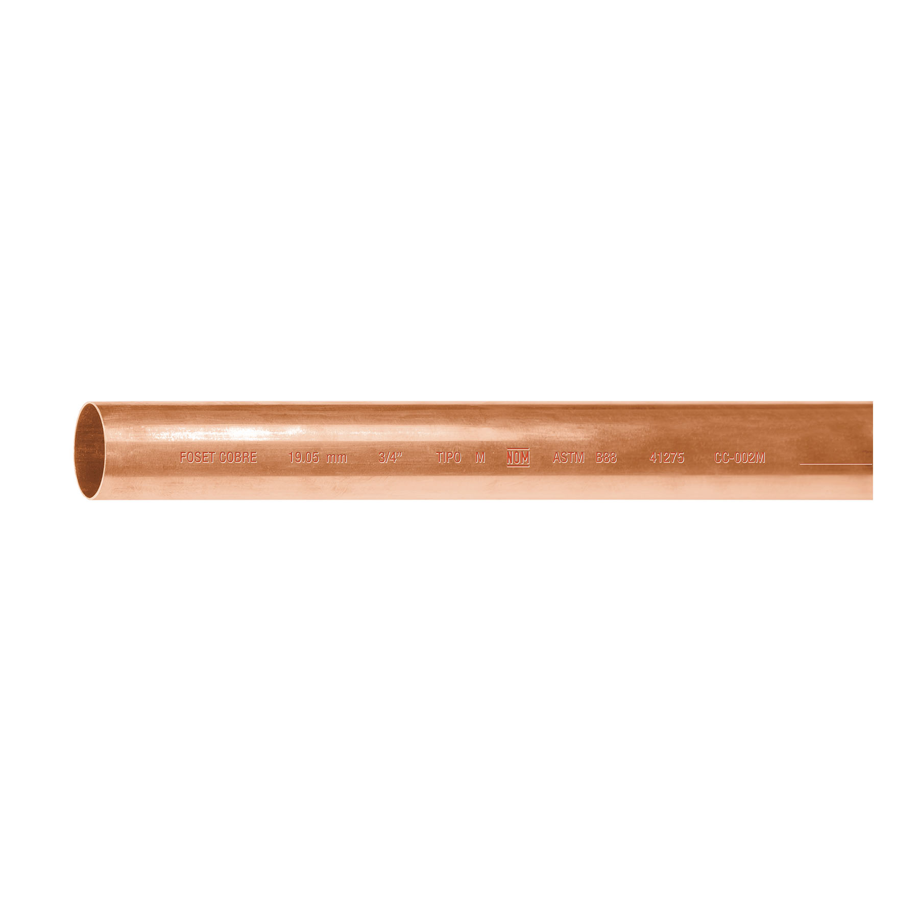 CC-002M.jpg Tubo rígido de cobre 3/4' tipo 'M', 3m, 1.4kg, FOSET CC 002M