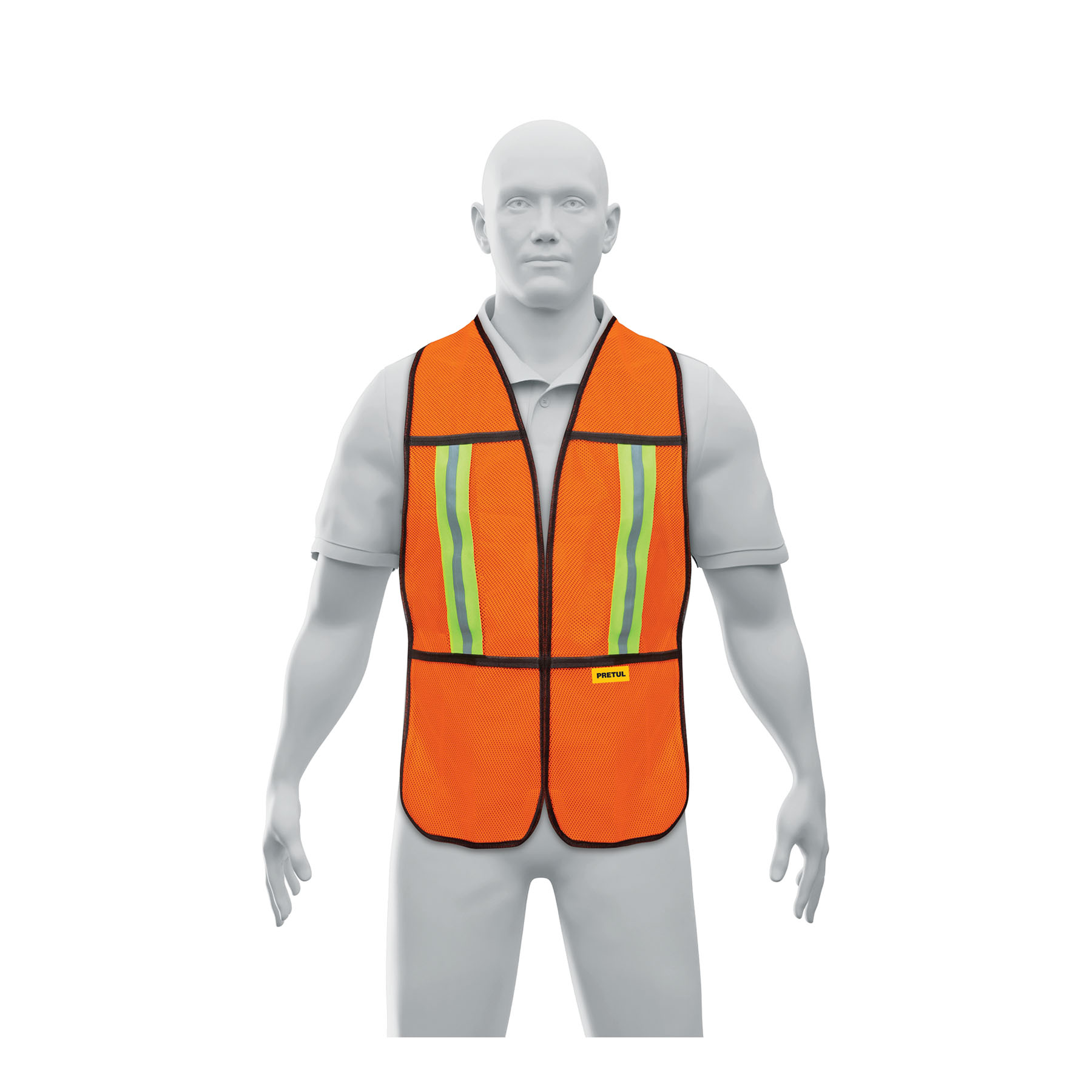 CHS-200N-1.jpg Chaleco de seguridad con cintas reflejantes, naranja, PRETUL CHS 200N 1