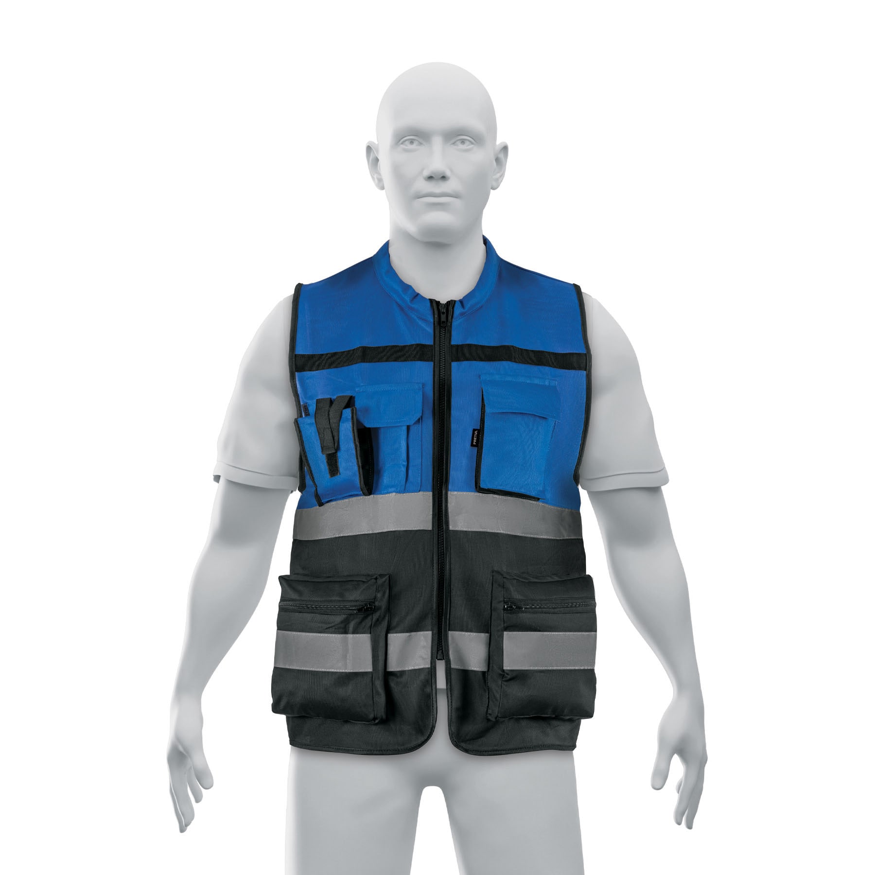 CHS-300A.jpg Chaleco brigadista con cintas reflejantes, azul, PRETUL CHS 300A