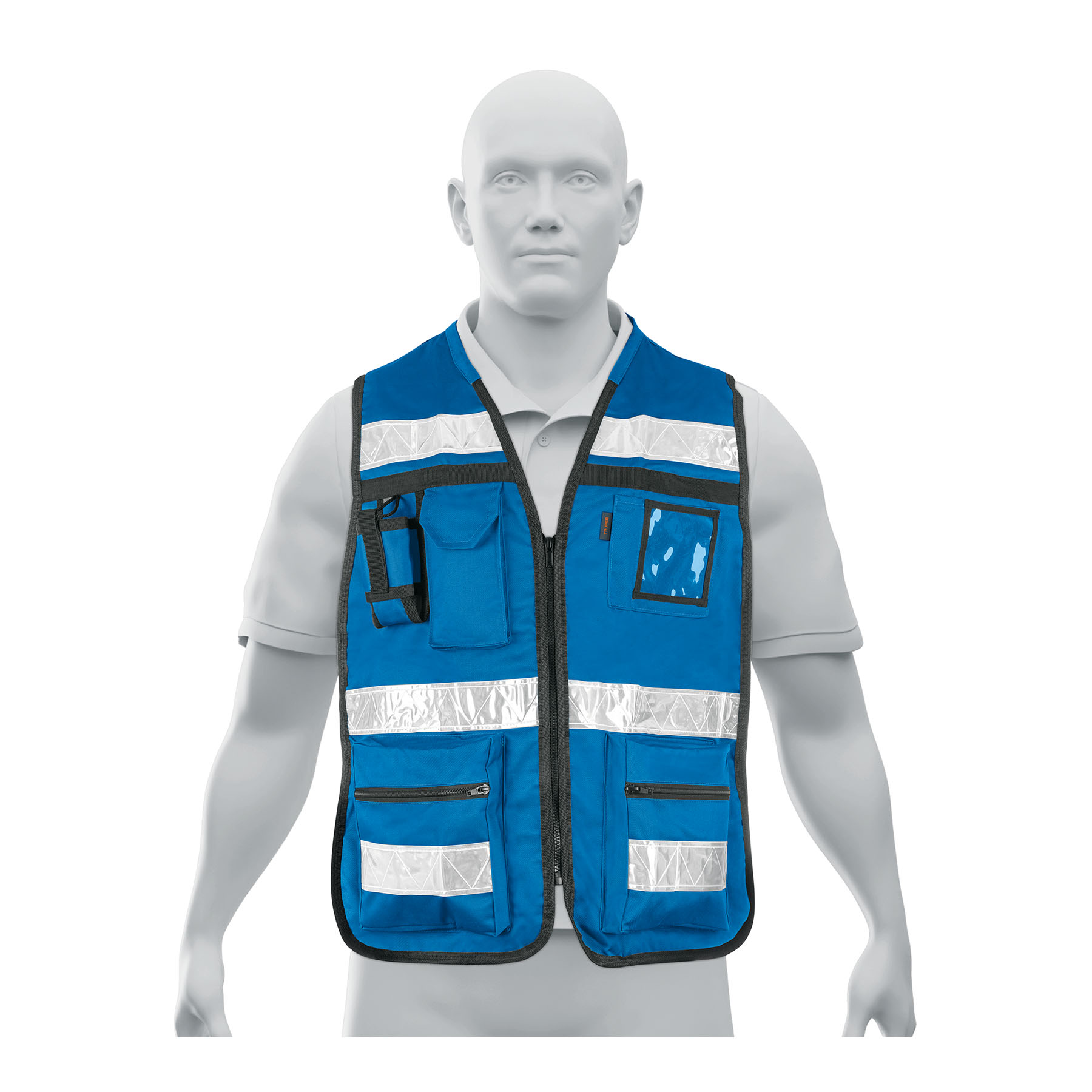 CHS-900AR.jpg Chaleco brigadista con cintas reflejantes, color azul rey CHS 900AR