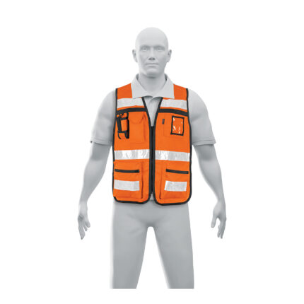 Chaleco brigadista con cintas reflejantes, color naranja