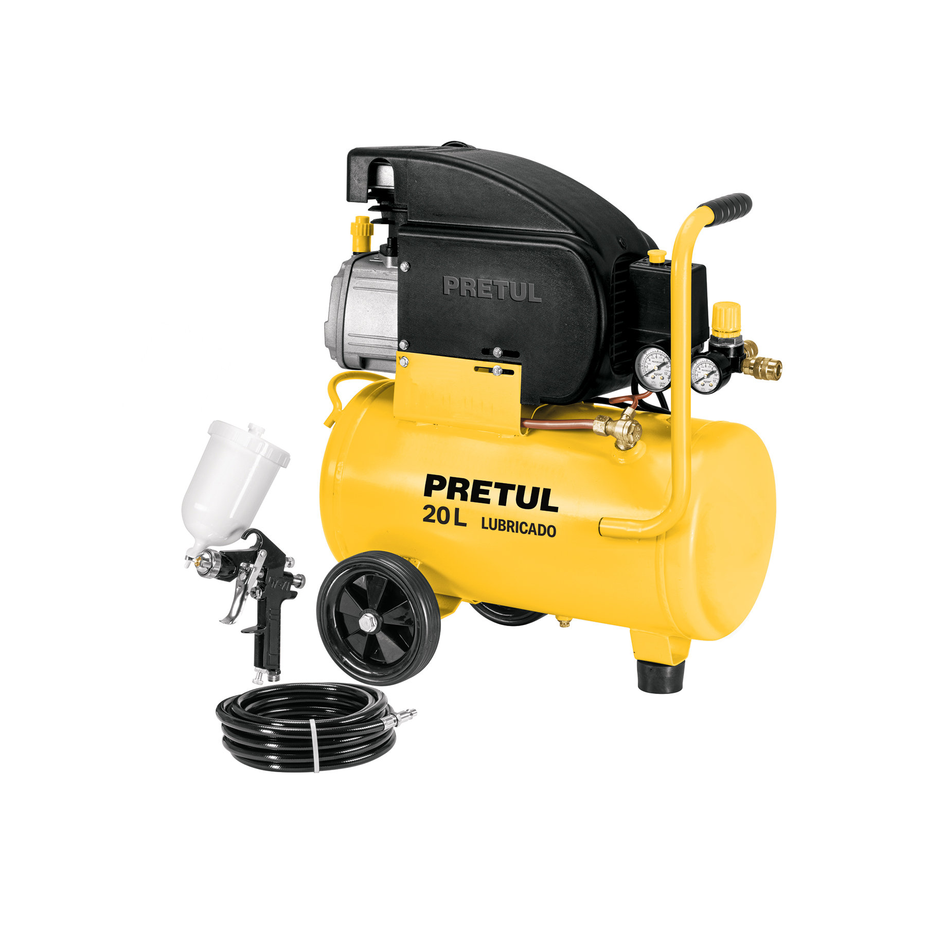 COMP-KIT20P3.jpg Kit compresor 20L, manguera y pistola gravedad, 127V, PRETUL COMP KIT20P3