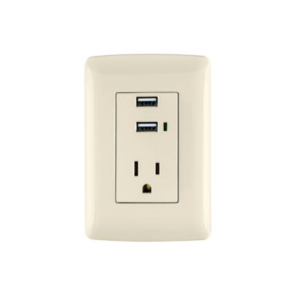 Contacto aterrizado + 2 puertos USB, marfil, línea Italiana