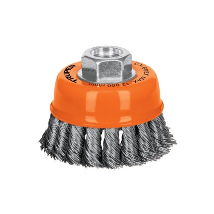 Carda copa 3' alambre trenzado grueso, eje 5/8'-11, TRUPER