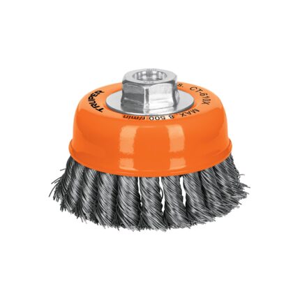 Carda copa 4' alambre trenzado grueso, eje 5/8'-11, TRUPER
