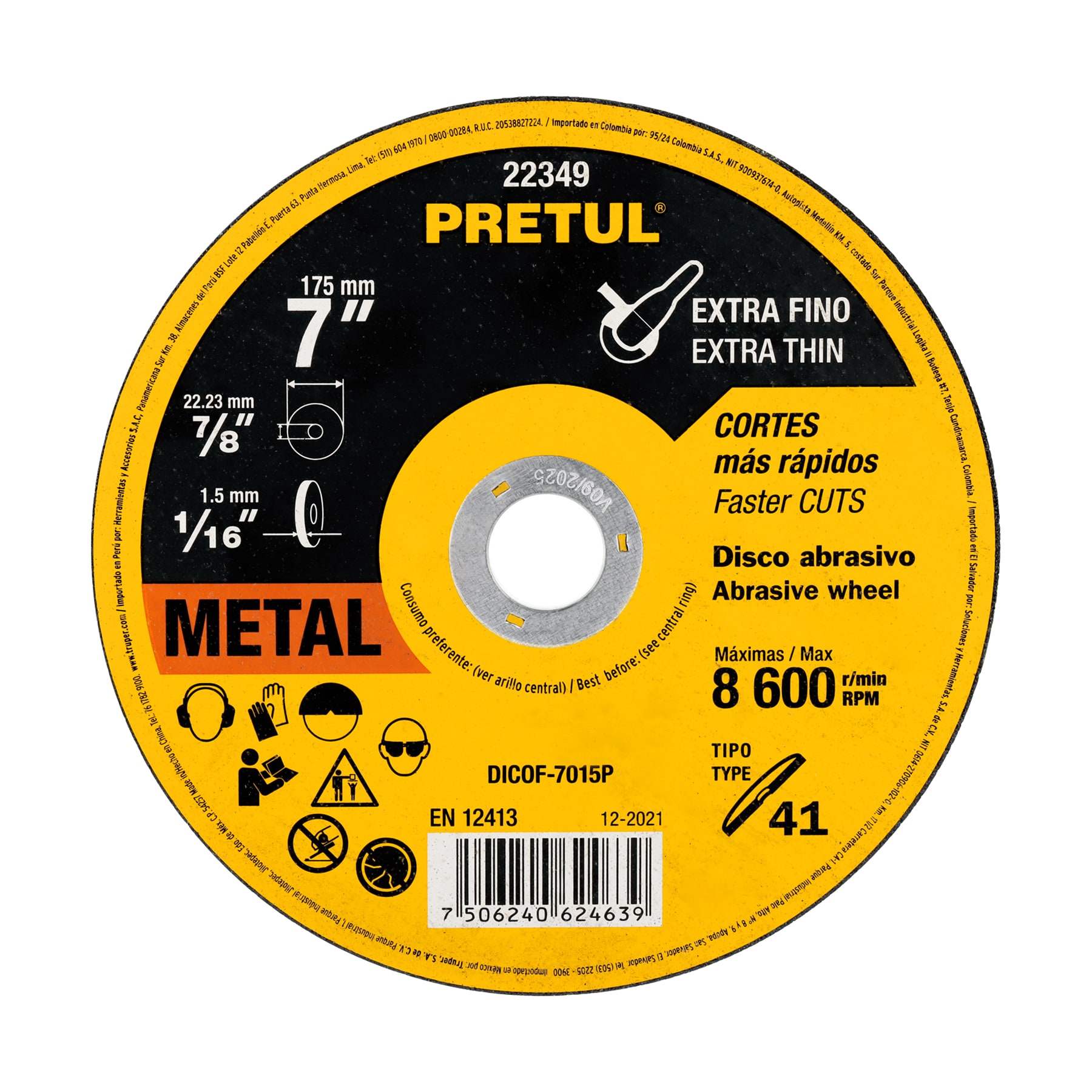 DICOF-7015P.jpg Disco abrasivo de corte preciso metal 7' x 1.5 mm, PRETUL DICOF 7015P