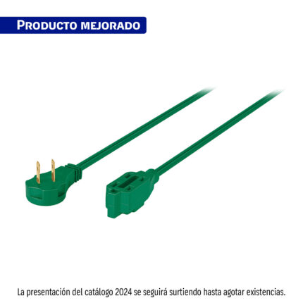 Extensión eléctrica doméstica 8 m clavija plana, verde