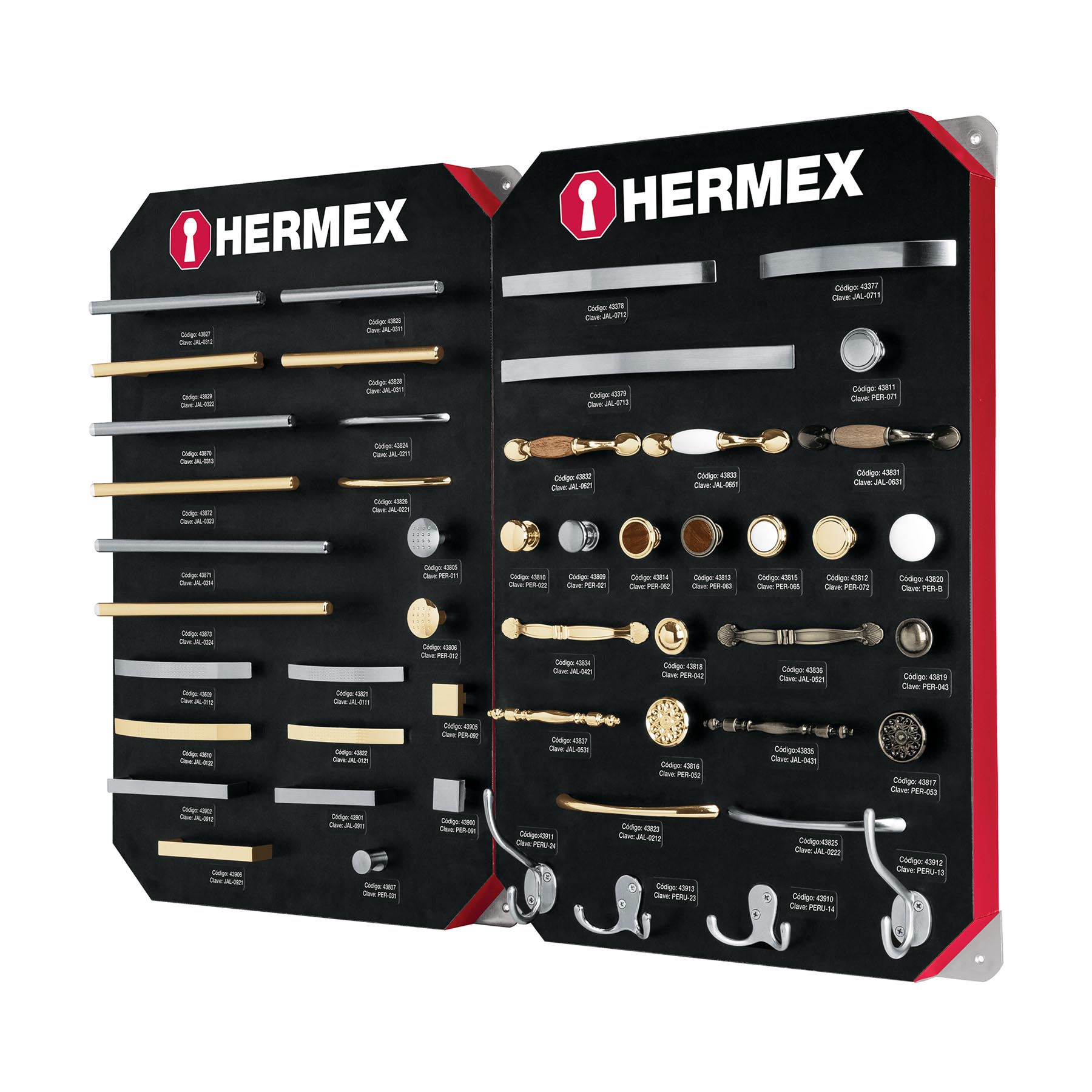 EX-HE-JP2.jpg Exhibidor con jaladeras y perillas, 2 tableros, HERMEX EX HE JP2