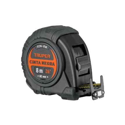 Flexómetro contra impactos 8 m, cinta negra 25 mm, TRUPER