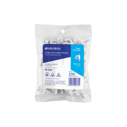 Bolsa con 100 grapas blancas de 12 mm para cable redondo