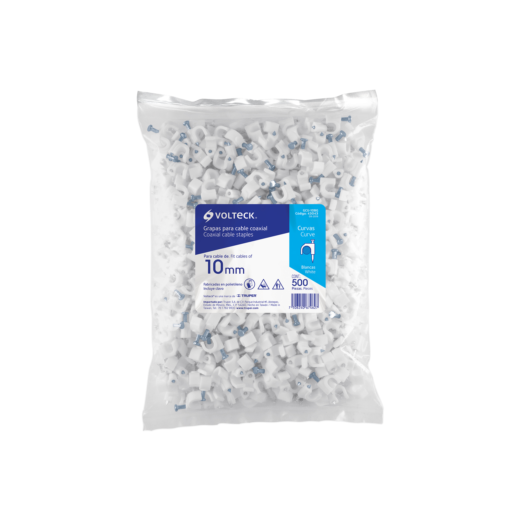 GCU-6BG.jpg Bolsa con 500 grapas blancas de 6 mm para cable redondo GCU 6BG