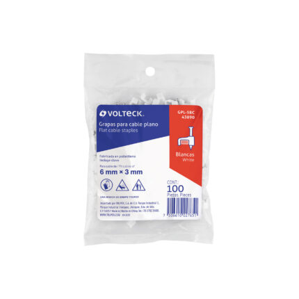 Bolsa con 100 grapas blancas de 8.5 mm para cable plano