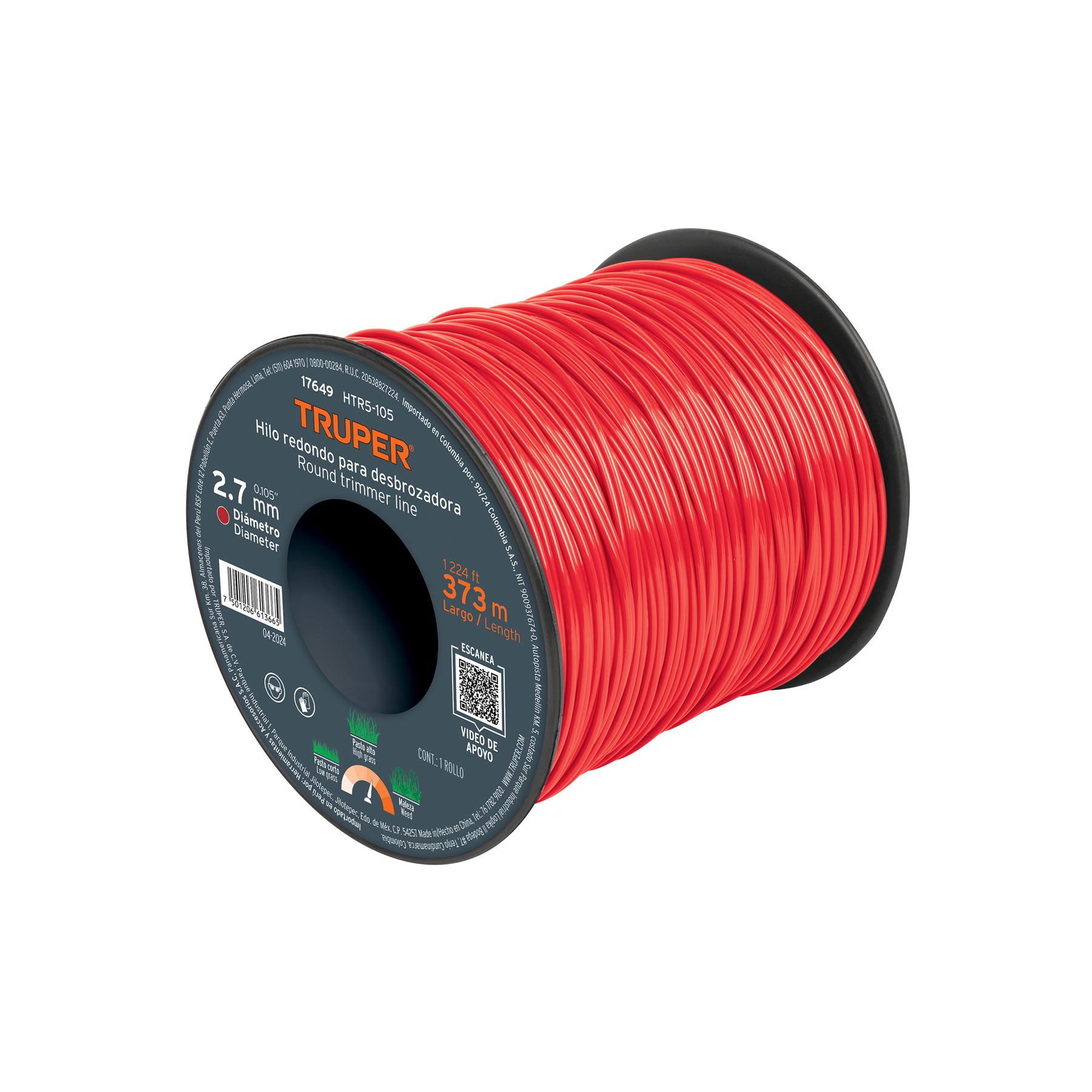 HTR5-105.jpg Hilo redondo, para desbrozadora 2.7mm x 373m, carrete TRUPER HTR5 105