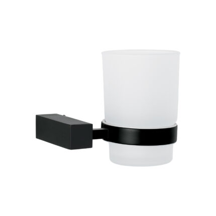 Portavaso cepillero con vaso de vidrio, negro, FOSET KUBO
