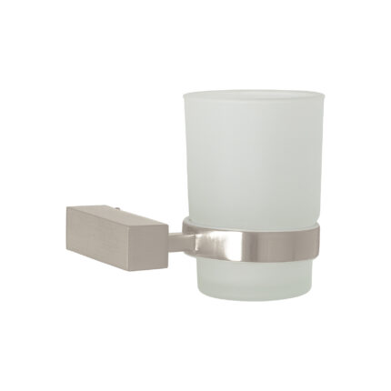 Portavaso cepillero con vaso de vidrio, satín, FOSET KUBO