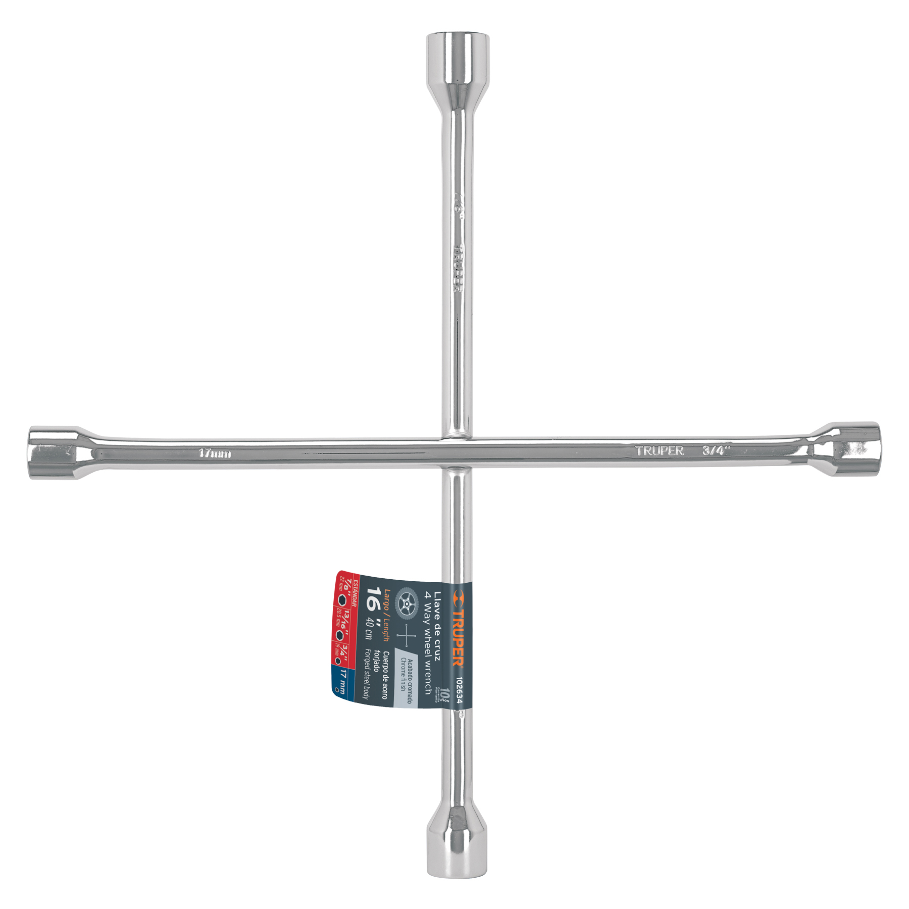 LLCR-16.jpg Llave de cruz 16' pulida y cromada, TRUPER LLCR 16