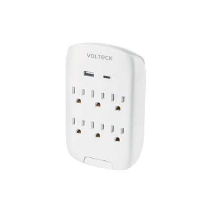 Multicontacto de pared, 800 Joules, 6 contactos y 2 USB A+C