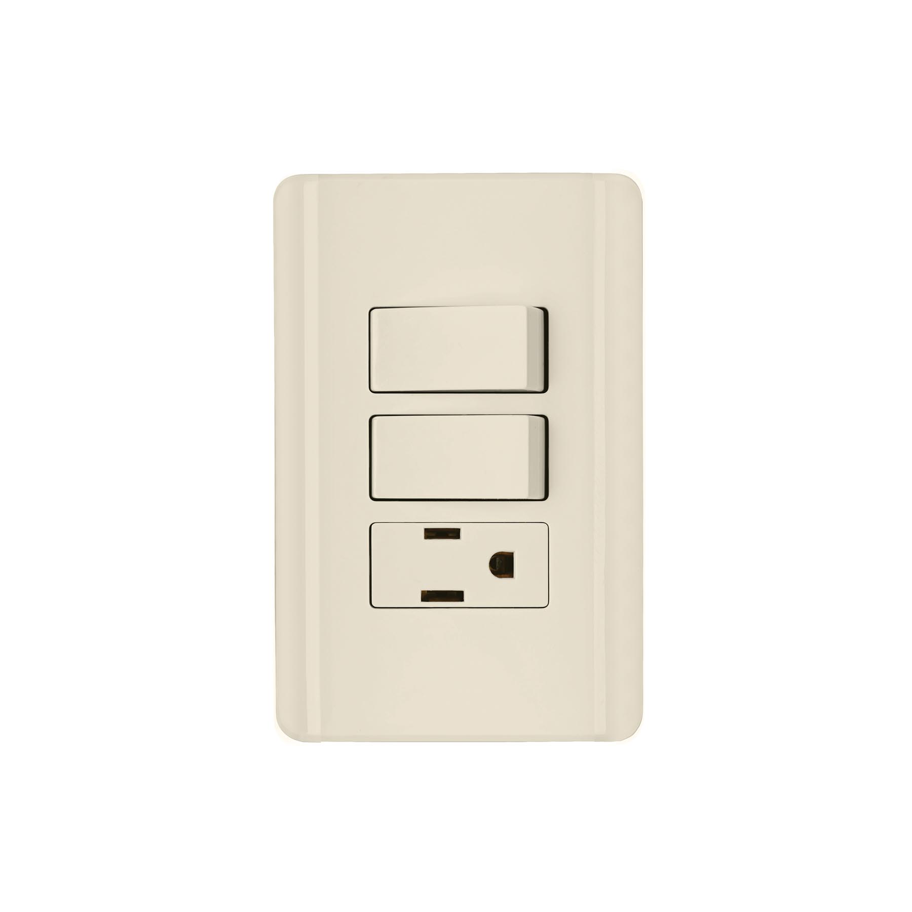 PA-APCO-B2I.jpg Placa armada 2 interruptores y contacto, marfil, BASIC PA APCO B2I