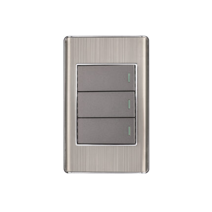Placa armada acero inox 3 interruptores 1 módulo, Lisboa