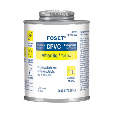 Cemento p/CPVC, amarillo, toda presión, lata 500ml, FOSET