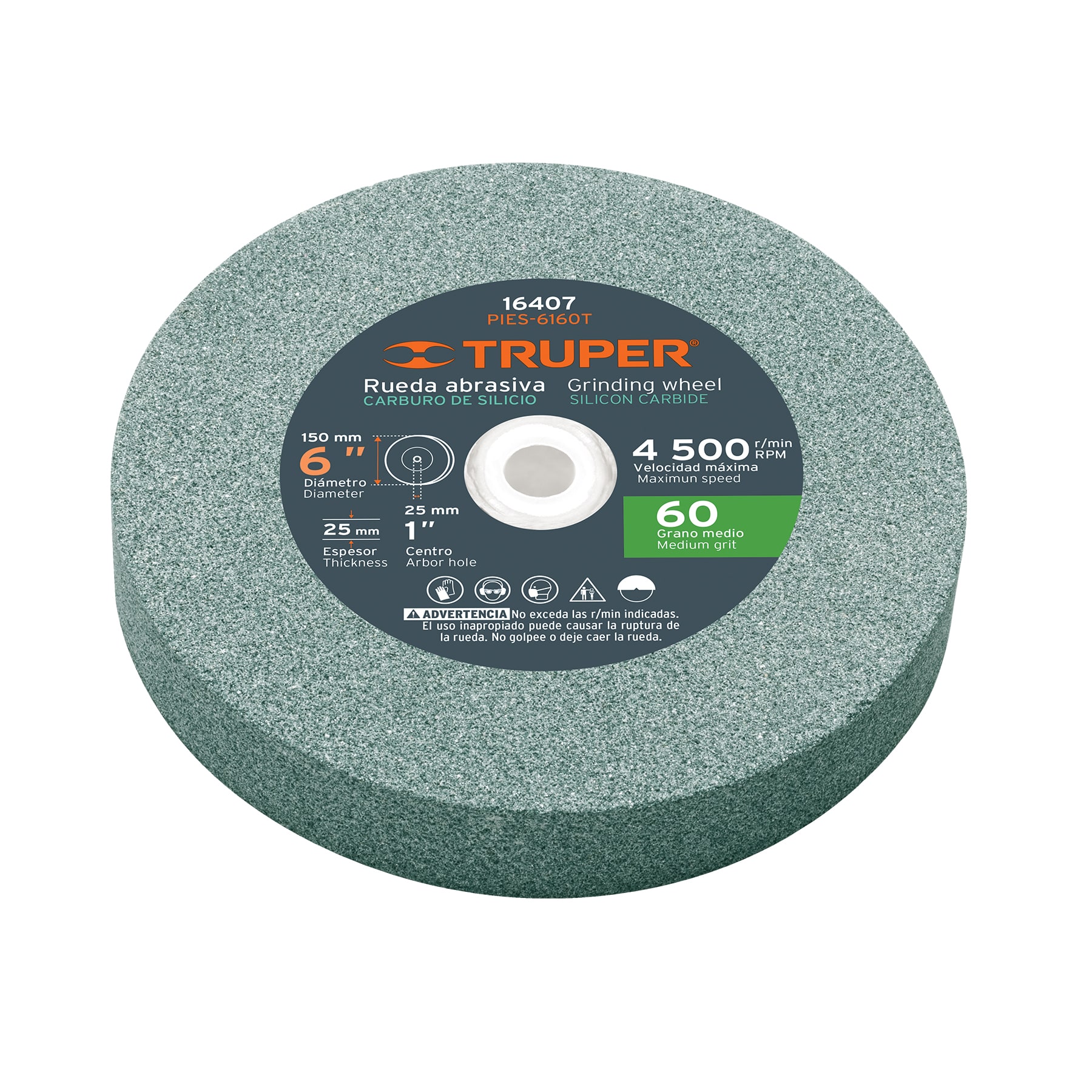 PIES-6160T.jpg Rueda abrasiva p/esmeril 6'x25mm, carburo silicio, grano 60 PIES 6160T