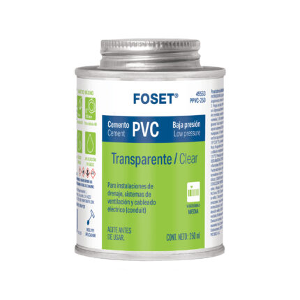 Cemento p/PVC, transparente, baja presión, lata 250ml, FOSET